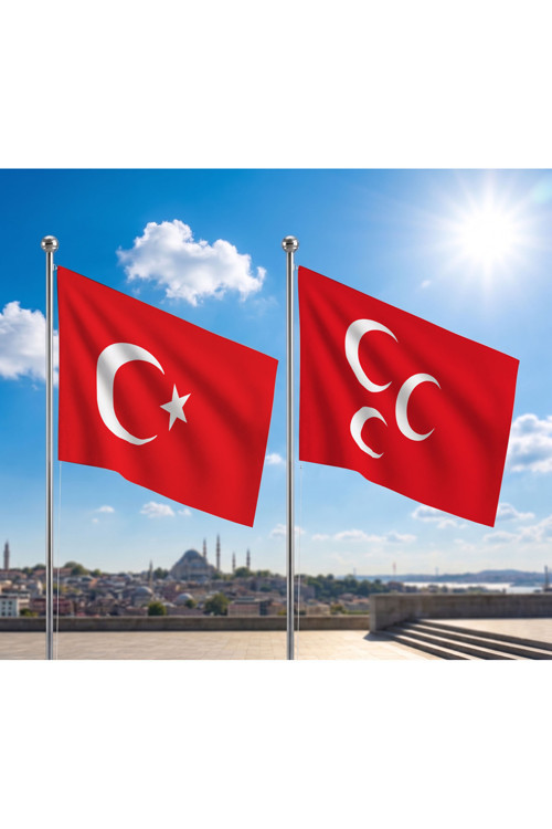 TRY Bayrağı ve Alpaka Kumaş Türk Bayrağı 2'li Set 100x150cm