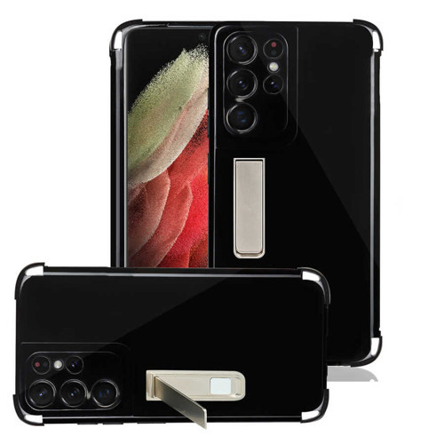 Galaxy S21 Ultra Uyumlu NVTH Standlı Süper Silikon Kılıf-Siyah