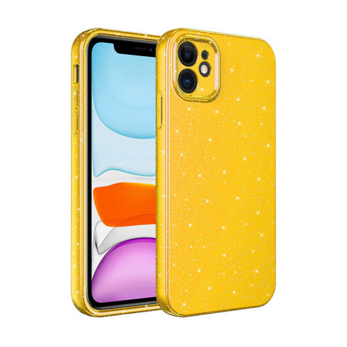 iPhone 11 Uyumlu Kamera Korumalı Simli Lüks NVTH Koton Kılıf-Sarı