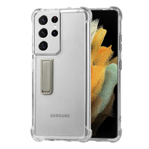 Galaxy S21 Ultra Uyumlu NVTH Standlı Süper Silikon Kılıf-Renksiz