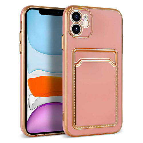 iPhone 12 Uyumlu NVTH Bark Kartlıklı Kılıf-Rose Gold