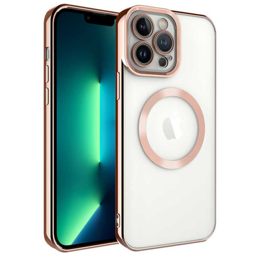 iPhone 13 Pro Uyumlu Magsafe Wireless Şarj Özellikli NVTH Setro Silikon-Rose Gold