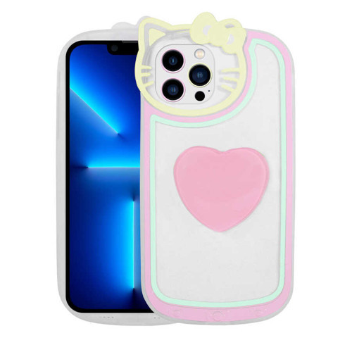 iPhone 12 Pro Max Uyumlu Kedi Figürlü Transparan Pop Soketli NVTH Ritmik Kılıf-Pembe