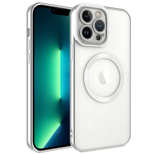 iPhone 13 Pro Uyumlu Magsafe Wireless Şarj Özellikli NVTH Setro Silikon-Gümüş