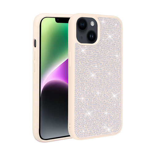 iPhone 13 Uyumlu Parlak Taşlı Tasarım NVTH Ston Kılıf-Beyaz
