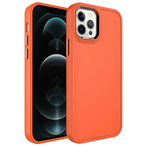 iPhone 12 Pro Max Uyumlu Metal Çerçeve ve Buton Tasarımlı Sert NVTH Botox Kılıf-Turuncu