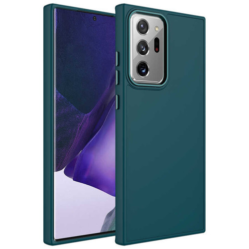 Galaxy Note 20 Ultra Uyumlu Metal Çerçeve ve Buton Tasarımlı Silikon NVTH Luna Kılıf-Koyu Ye