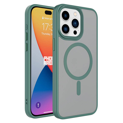 iPhone 15 Pro Max Uyumlu Mat Arka Yüzey Wireless Şarj Özellikli NVTH Flet Magsafe Kılıf-Yeşil