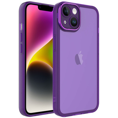 iPhone 14 Plus Uyumlu Kamera Korumalı Transparan NVTH Post Kılıf-Derin Mor