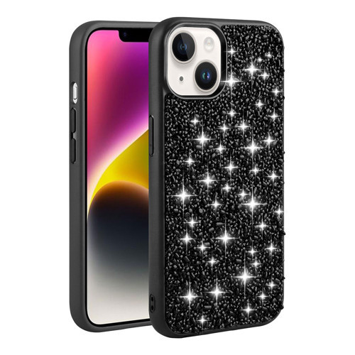 iPhone 14 Uyumlu Parlak Taşlı Tasarım NVTH Linea Kılıf-Siyah