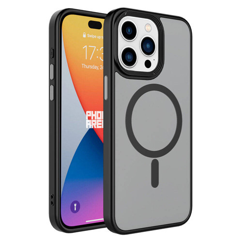 iPhone 15 Pro Max Uyumlu Mat Arka Yüzey Wireless Şarj Özellikli NVTH Flet Magsafe Kılıf-Siyah