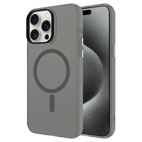 iPhone 15 Pro Max Uyumlu NVTH Magsafe Şarj Özellikli Buzlu Transparan C-Pro Sert Kılıf-Koyu Gr