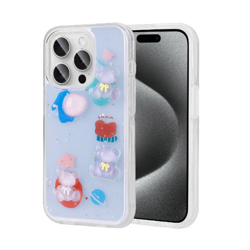 iPhone 15 Pro Uyumlu Kabartma Figürlü Parlak NVTH Minimini Silikon Kılıf-Mor