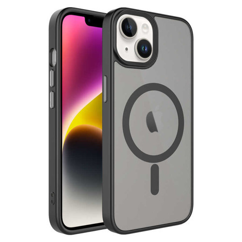 iPhone 14 Uyumlu Mat Arka Yüzey Wireless Şarj Özellikli NVTH Flet Magsafe Kılıf-Siyah