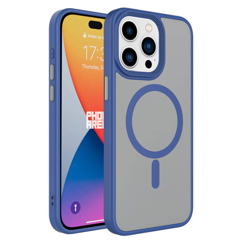 iPhone 15 Pro Max Uyumlu Mat Arka Yüzey Wireless Şarj Özellikli NVTH Flet Magsafe Kılıf-Mavi