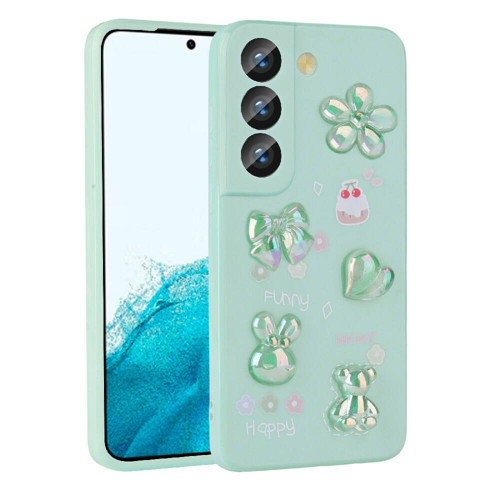Galaxy S21 FE Uyumlu Kabartma Figürlü Parlak NVTH Toys Silikon Kılıf-Açık Yeşil