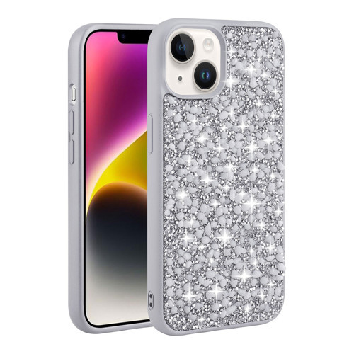 iPhone 14 Uyumlu Parlak Taşlı Tasarım NVTH Linea Kılıf-Gümüş