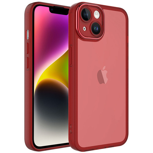 iPhone 14 Plus Uyumlu Kamera Korumalı Transparan NVTH Post Kılıf-Kırmızı