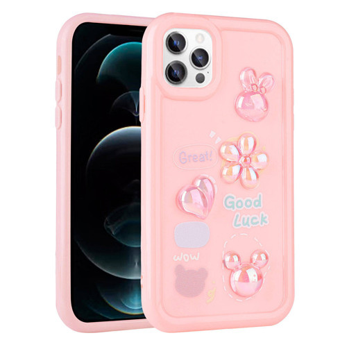 iPhone 12 Pro Max Uyumlu Kabartma Figürlü Parlak NVTH Toys Silikon Kılıf-Pembe