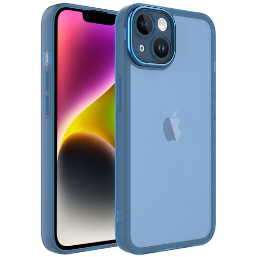 iPhone 14 Plus Uyumlu Kamera Korumalı Transparan NVTH Post Kılıf-Mavi