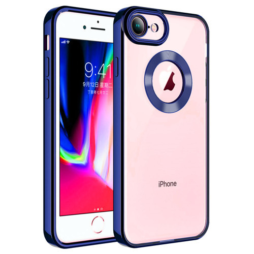 iPhone 8 Kılıf Kamera Korumalı Logo Gösteren NVTH Omega Kapak - Lacivert