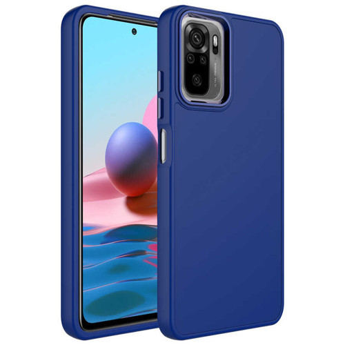 Redmi Note 10 Kılıf Metal Çerçeve ve Buton Tasarımlı Silikon NVTH Luna Kapak - Lacivert