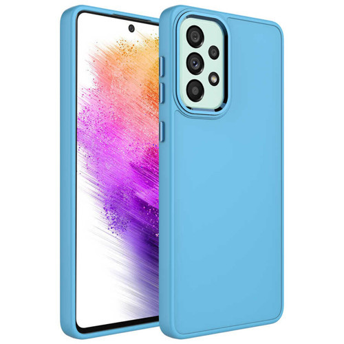 Galaxy A73 Kılıf Metal Çerçeve ve Buton Tasarımlı Silikon NVTH Luna Kapak - Sierra Mavi