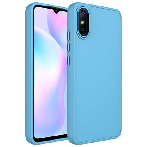 Redmi 9A Kılıf Metal Çerçeve ve Buton Tasarımlı Silikon NVTH Luna Kapak - Sierra Mavi