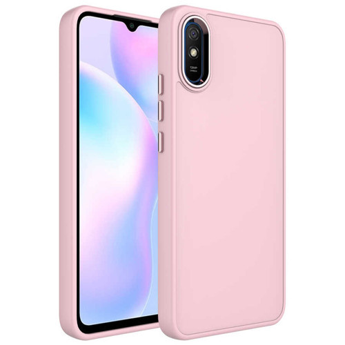 Redmi 9A Kılıf Metal Çerçeve ve Buton Tasarımlı Silikon NVTH Luna Kapak - Pembe