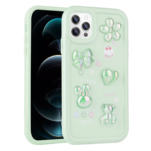 iPhone 13 Pro Max Kılıf Kabartma Figürlü Parlak NVTH Toys Silikon Kapak - Açık Yeşil
