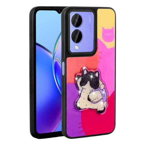 Vivo Y17S Kılıf Parlayan Kabartmalı İkonik Figürlü NVTH Amas Silikon Kapak - Mor