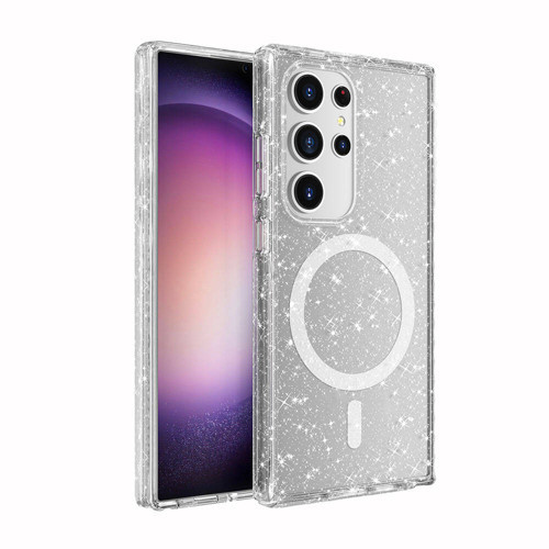 Galaxy S24 Ultra Kılıf Magsafe Şarj Özellikli Parlayan Simli Saydam Renkli NVTH Allstar Kapak - Şeff