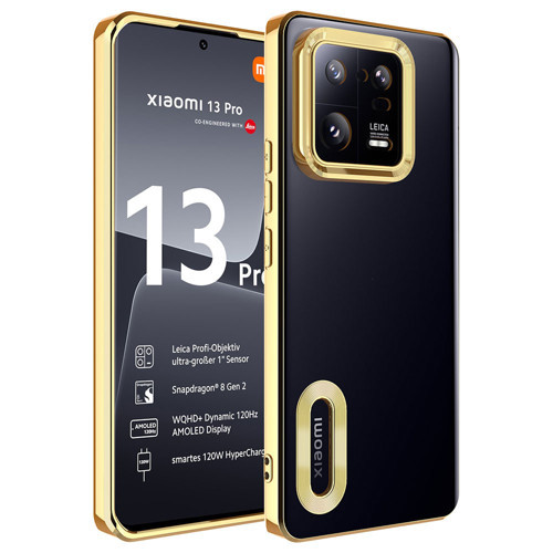 Mi 13 Pro Kılıf Kamera Korumalı Logo Gösteren NVTH Omega Kapak - Gold