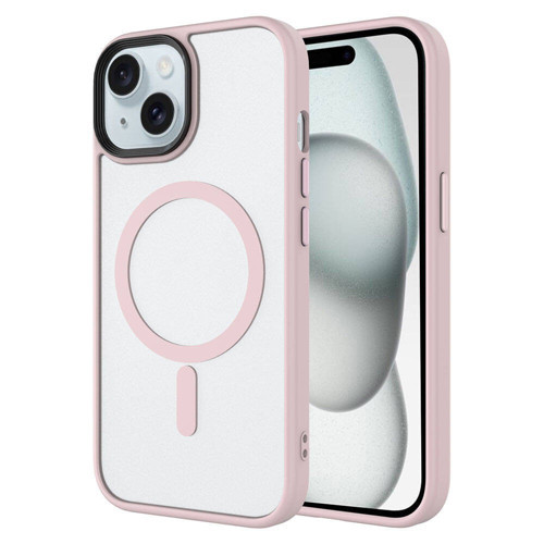 iPhone 15 Plus Kılıf Mat Arka Yüzey Wireless Şarj Özellikli NVTH Flet Magsafe Kapak - Pembe