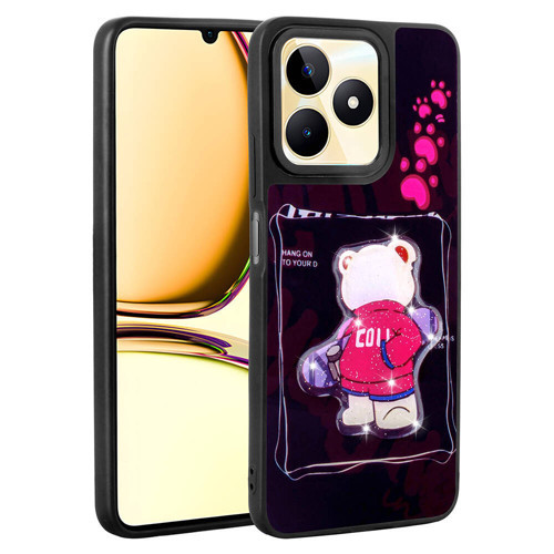 Realme C55 Kılıf Parlayan Kabartmalı İkonik Figürlü NVTH Amas Silikon Kapak - Siyah