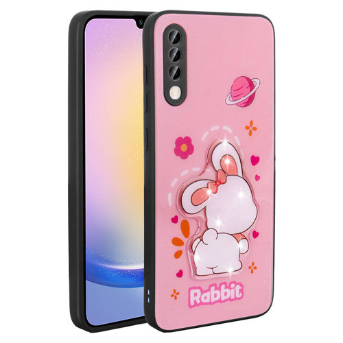 Galaxy A70 Kılıf Parlayan Kabartmalı İkonik Figürlü NVTH Amas Silikon Kapak - Pembe