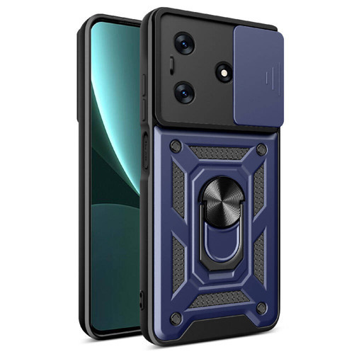 Tecno Spark 10 4G Kılıf Magnetik Standlı Kamera Korumalı NVTH Sürgülü Vega Kapak - Mavi