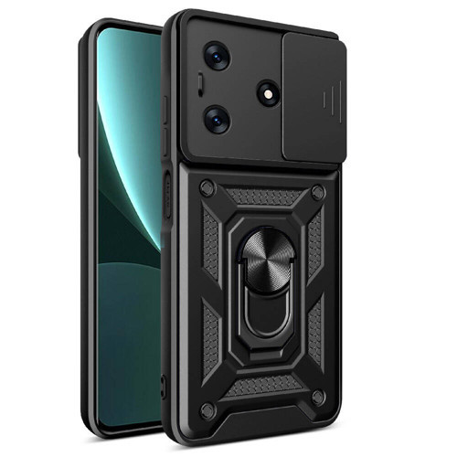 Tecno Spark 10 4G Kılıf Magnetik Standlı Kamera Korumalı NVTH Sürgülü Vega Kapak - Siyah