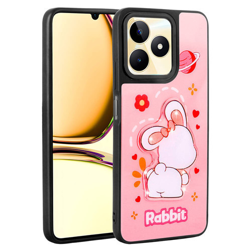 Realme C55 Kılıf Parlayan Kabartmalı İkonik Figürlü NVTH Amas Silikon Kapak - Pembe
