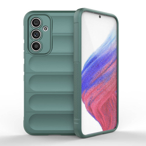 Galaxy A54 Kılıf Esnek TPU Oyuklu Arka Yüzey Tasarımlı NVTH Etnik Silikon Kapak - Koyu Yeşil