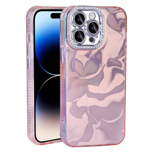 iPhone 14 Pro Kılıf Airbagli Parlak Taş Detay Tasarımlı NVTH Esila Kapak - Pembe