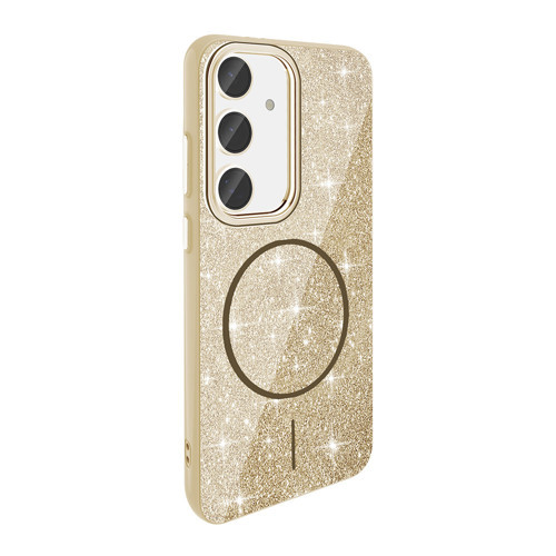 Galaxy S23 FE Kılıf Magsafe Şarj Özellikli Parlayan Simli NVTH Okso Kapak - Gold