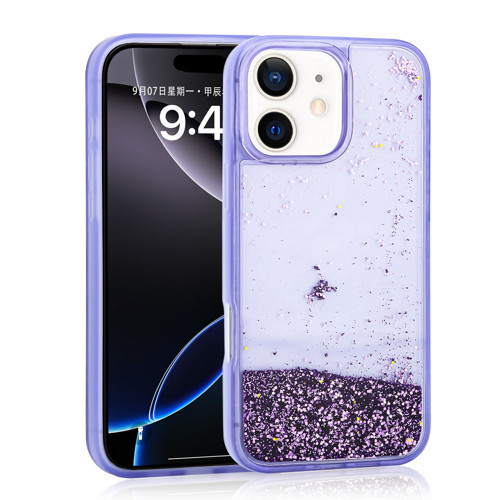 iPhone 11 Kılıf Sıvılı Simli Şeffaf Arka Yüzey NVTH Keto Silikon Kapak - Mor