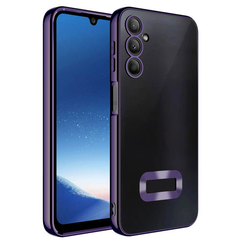 Galaxy A16 Kılıf Kamera Korumalı Logo Gösteren NVTH Omega Kapak - Derin Mor