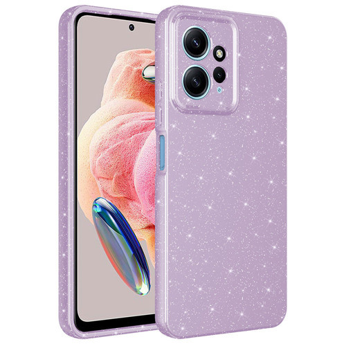 Redmi Note 12 4G Kılıf Kamera Korumalı Simli Lüks NVTH Koton Kapak - Lila
