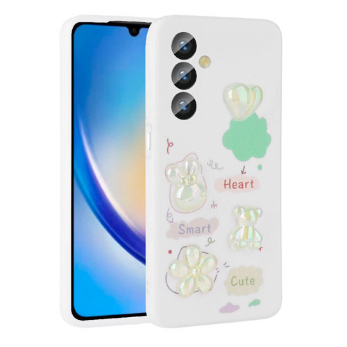 Galaxy A24 Kılıf Kabartma Figürlü Parlak NVTH Toys Silikon Kapak - Beyaz
