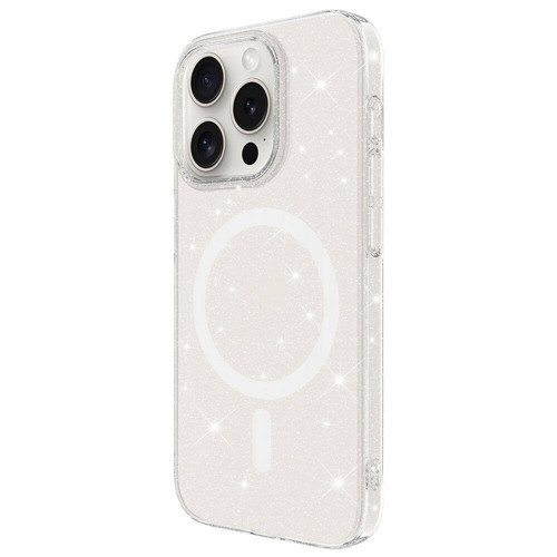 iPhone 15 Pro Kılıf NVTH Magsafe Şarj Özellikli Simli Şeffaf Arka Yüzey Erdos Silikon Kapak - Renksi