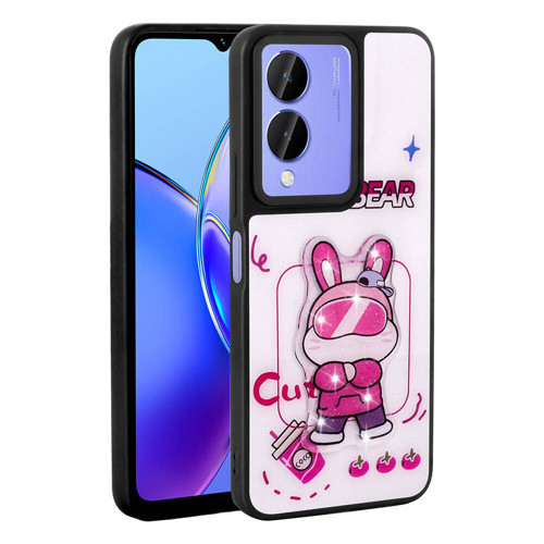 Vivo Y17S Kılıf Parlayan Kabartmalı İkonik Figürlü NVTH Amas Silikon Kapak - Beyaz