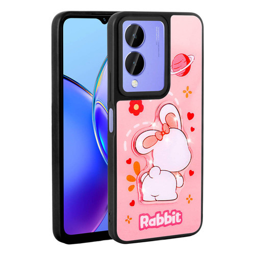 Vivo Y17S Kılıf Parlayan Kabartmalı İkonik Figürlü NVTH Amas Silikon Kapak - Pembe