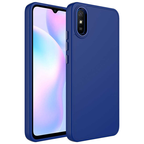Redmi 9A Kılıf Metal Çerçeve ve Buton Tasarımlı Silikon NVTH Luna Kapak - Lacivert